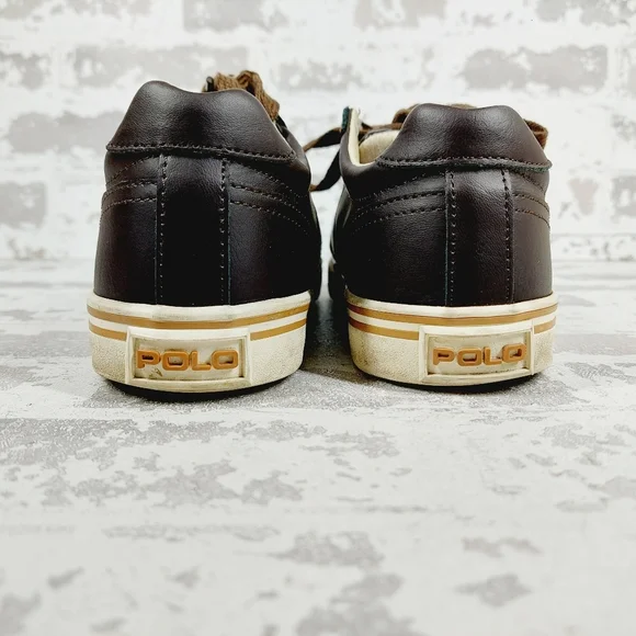 Polo Ralph Lauren Hanford Brown Leather Lace Up Fashion Tennis Sneakers V511 - Picture 6 of 11